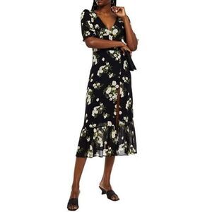 Reformation NANTES FLORAL-PRINT GEORGETTE MIDI DRESS IN BLACK NWT Size 2